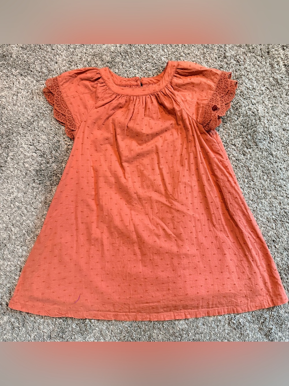 Old Navy Coral Pink Swiss Dot Girls Dress with Eyelet Detail 4T